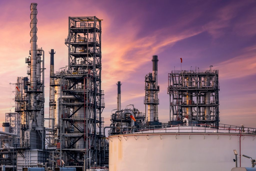 Oil and gas refinery industrial factory plant at oil and gas refinery zone.